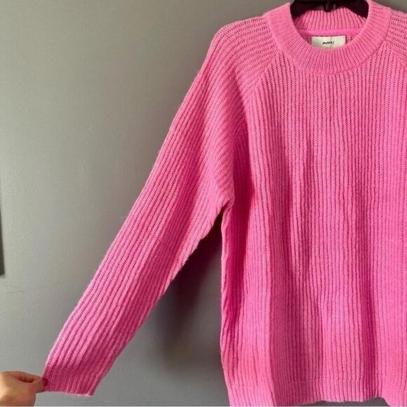 Scandi Mohair Blend Pullover Bright Pink Knit Raglan Cozy Statement Large - Picture 3 of 12